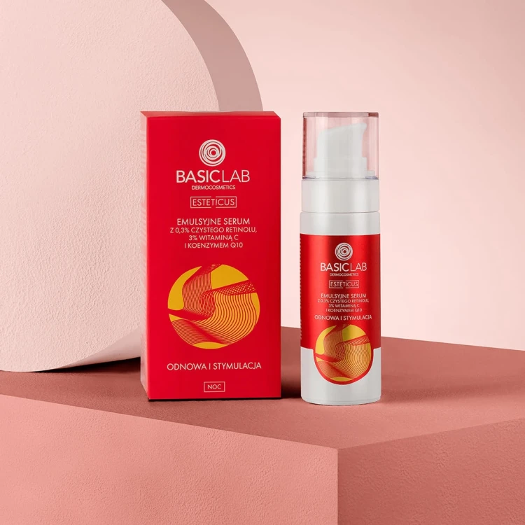 BasicLab Esteticus Emulsyjne serum z 0,3% czystego retinolu, 3% witaminą C i koenzymem Q10 – odnowa i stymulacja 30 ml